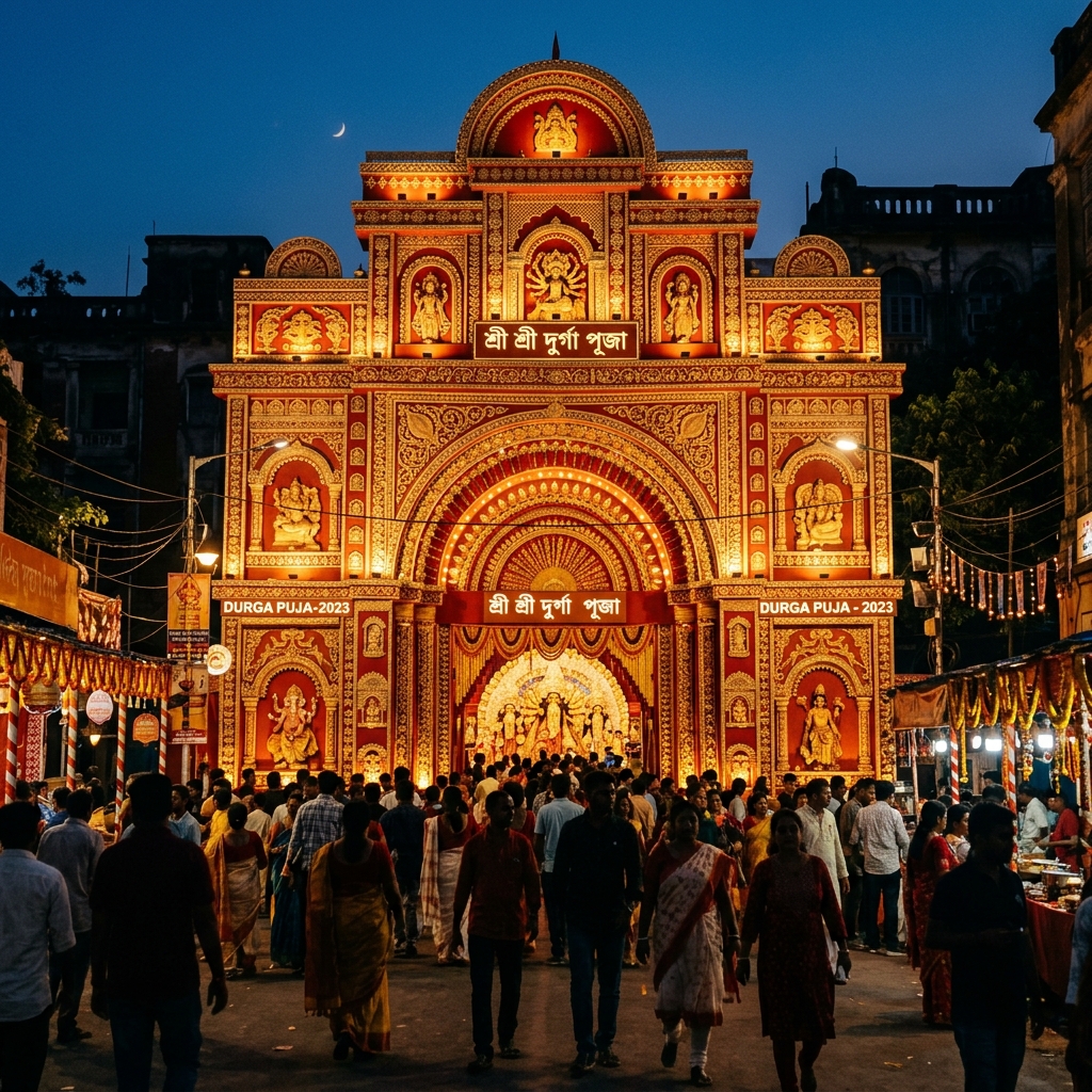 Our pandal at dusk